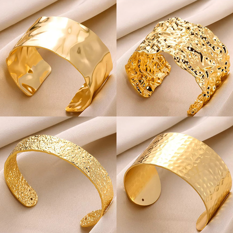 Exquisite Classic Bump Pattern Openning Bangles For Women Cuff Bracelet Gold Color Stainless Steel Hand Ornament Gift ddmysat