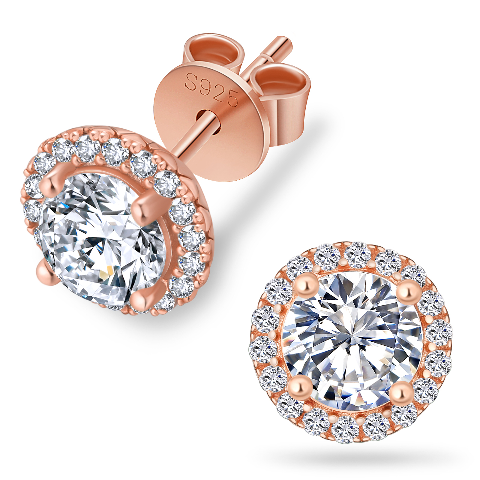 Flower Rose Gold Plated Moissanite Halo Earring 925 Sterling Silver VVS GRA Certified 1ct Lab Created Diamond Stud for Women Men