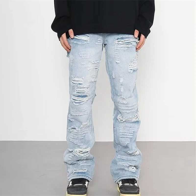 Men's Jeans 2026 Autumn Hip Hop Fashion Straight Leg Flared Jean For Men Distressed Ripped Baggy Jeans Patchwork Y2K Streetwear Denim Pants H26
