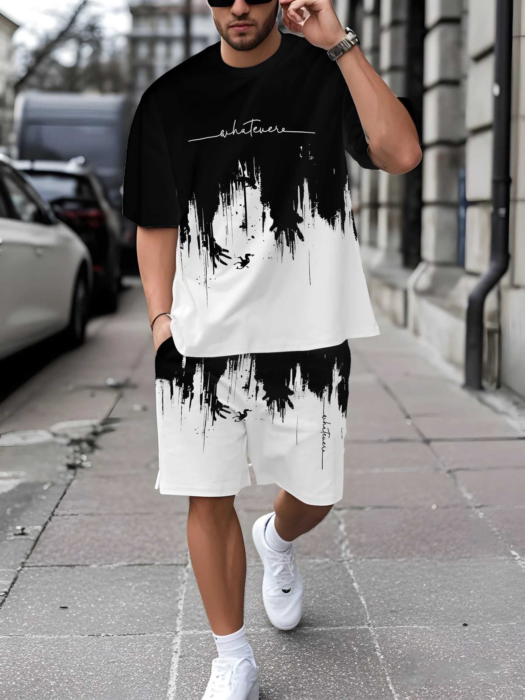 Men's summer fashion new letter ink print comfortable and breathable round neck T-shirt shorts set outdoor casual wear T260924