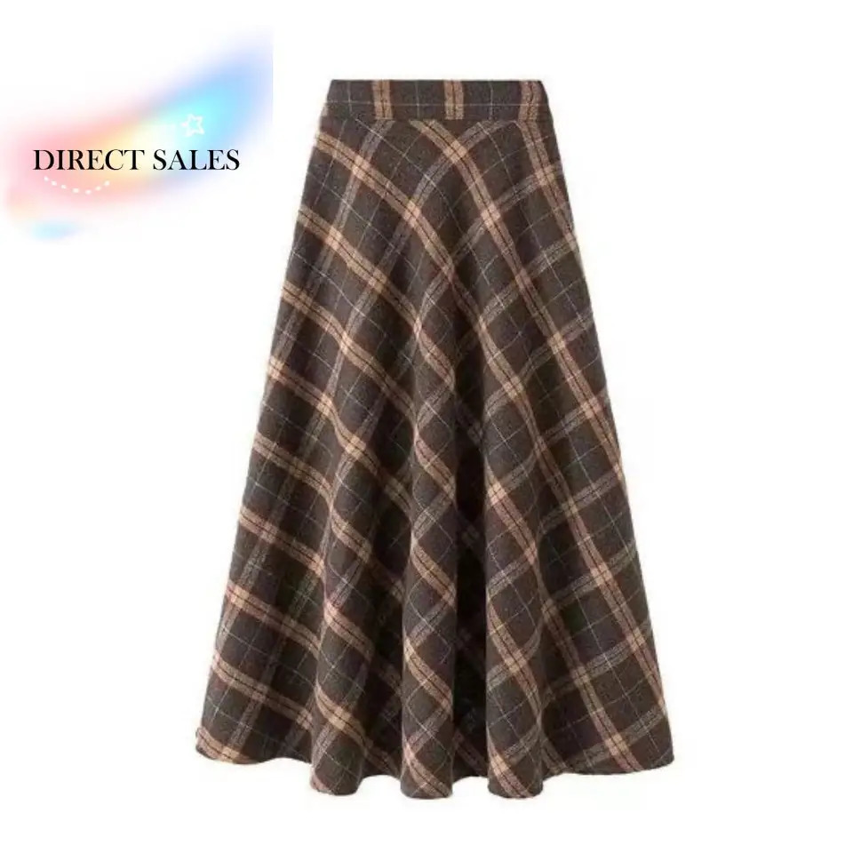 High Waist Retro Plaid Skirt Slim Fit Winter Autumu High Waist Long Skirt Preppy Style Aesthetic A-line Half Dress Girls 260923