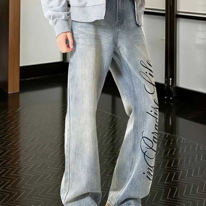Men's Jeans 2026 New Streetwear Vintage Baggy Denim Pants For Men Gothic Letter Printed Y2K Jeans Autumn Hip Hop Fashion Straight-Leg Jean H260