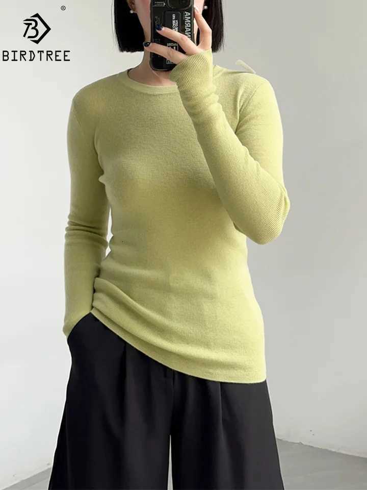 Women's Sweaters Birdtree 100%Pure Wool Elegant Thin Sweater Women O Neck Long Sleeve Basics Bottom Knit Tops 2025 Winter Autumn New T46839QM H