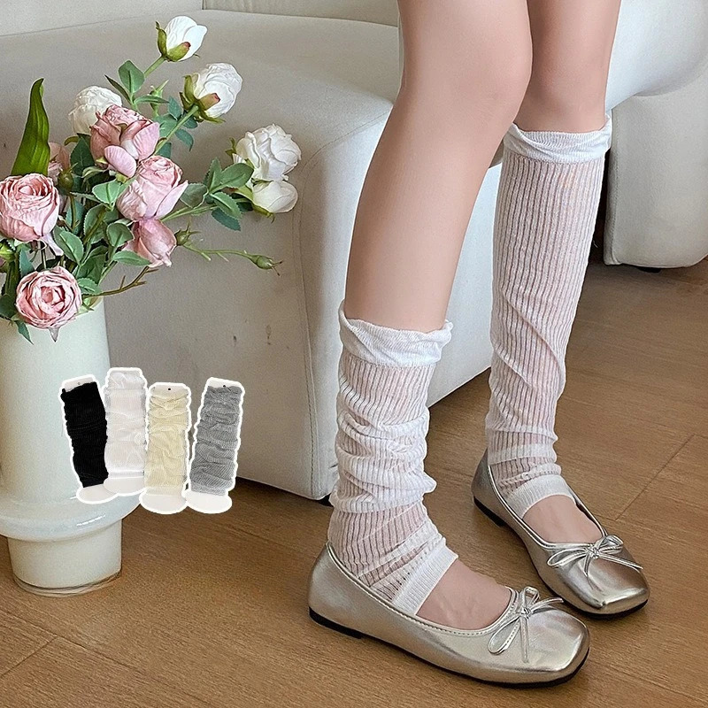Solid Color Leg Warmers Summer Mesh Thin Breathable Loose Long Socks Sweet Girls Leg Warmers Lolita Kawaii Ruffle Socks Stocking 260924