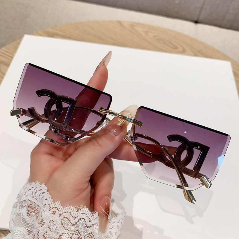 Luxury Brand Designer Sunglasses New Large Square Frame For Women, Rimless Cut Edge With Design Sense, Letter Metal Temples, Hot Selling Export Sung