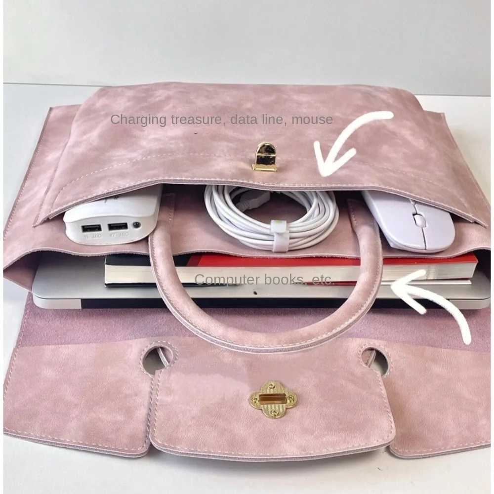 Briefcases Ins Pink Women's Laptop Bag Pu Leather Design Handbag Case Waterproof Large Capacity for Macbook Pro Air Huawei Lenovo H260923