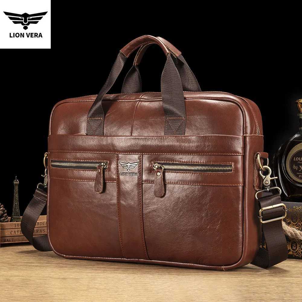 Briefcases LION VERA Genuine Leahther Men Briefcase Portable Office Handbag for Laptop Bag High Quality Business Messenger Shoulder Bags Tr H260923