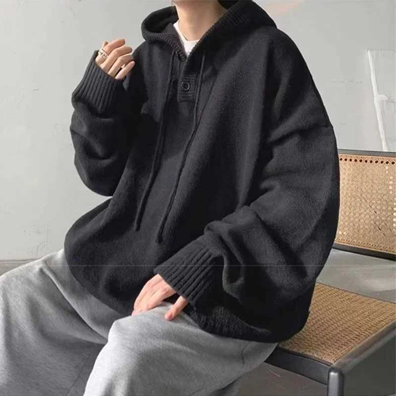 2025 Men's Sweaters New Vintage Loose Hoodie Sweater For Men Spring Y2K Streetwear Pullovers Knitwear Casual Korean Fashion Knitted Sweaters C2