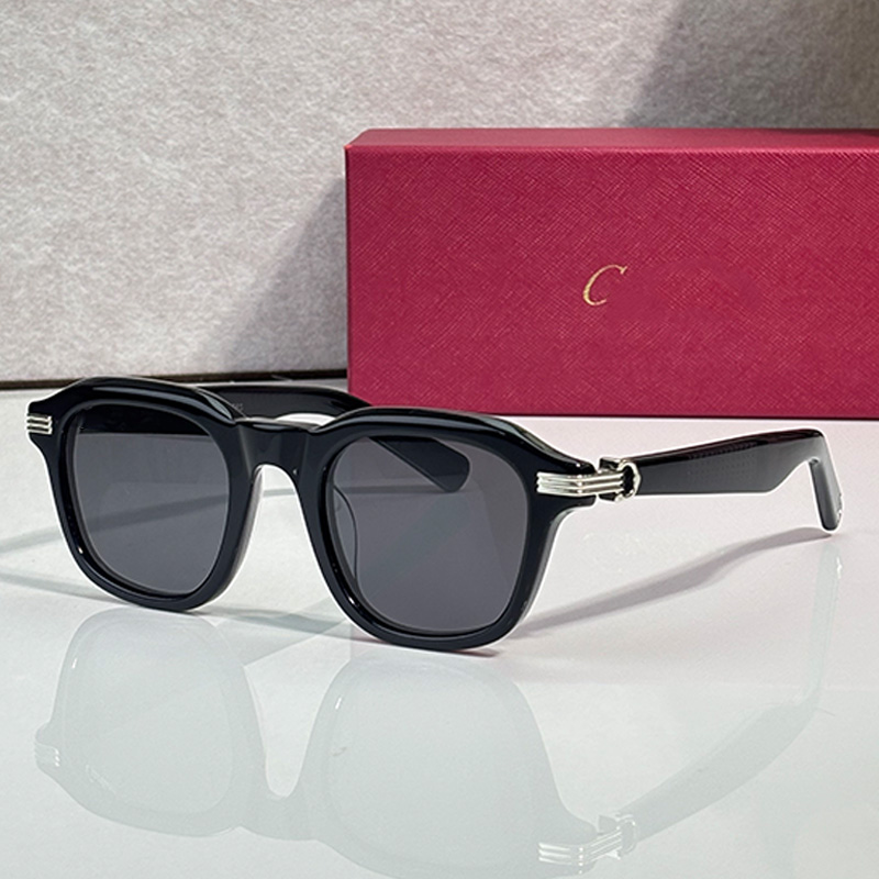 CT0536S Lunettes de soleil carrées en acétate noir Lentilles grises Symbole de boucle en métal argenté Hommes femmes à la mode automne hiver lune
