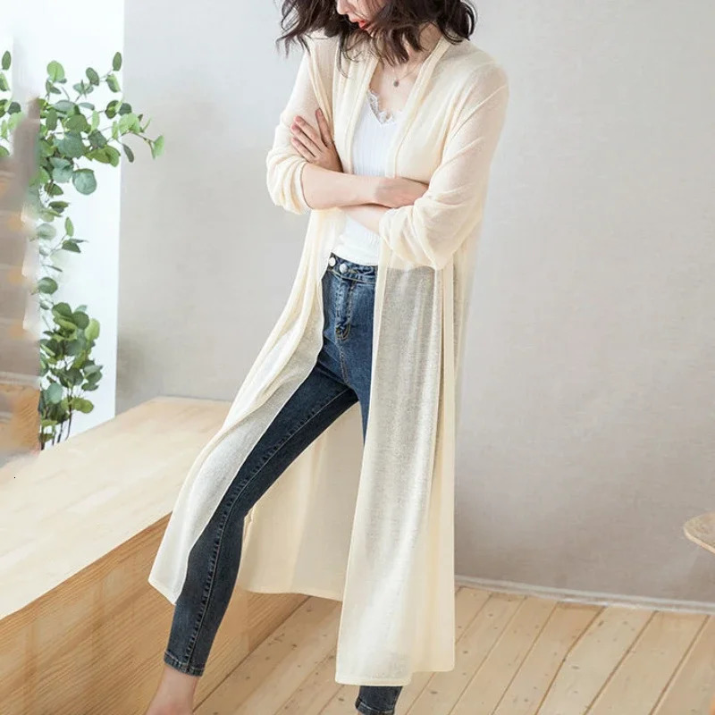 Y2K Womens Long Cardigan Lightweight Cover Up Korean Style Sun Protection Oversized Crochet Knitted Lace Beach Linen Coat 260924