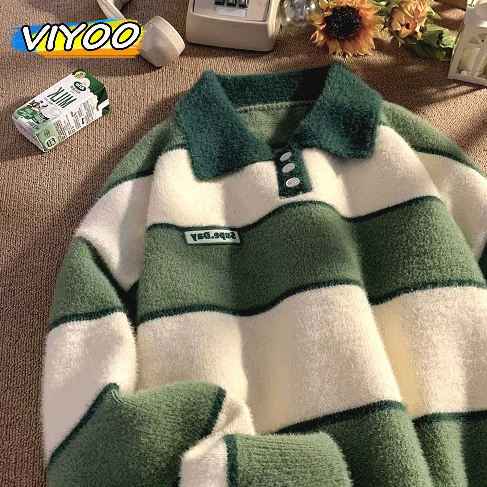 Men's Men's Sweaters Full New Y2K Knit Knitwear Striped Sweater Polo Shirts Jumper Streetwear Korean Winter Clothes Pullovers For Men Appa