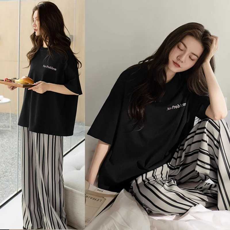 Women's Sleep Lounge Women's Fall and Winter Pajamas Short-Sleeved Pants Suit Sleepwear Homewear Letters Strawberry Plaid Pants Nightwear
