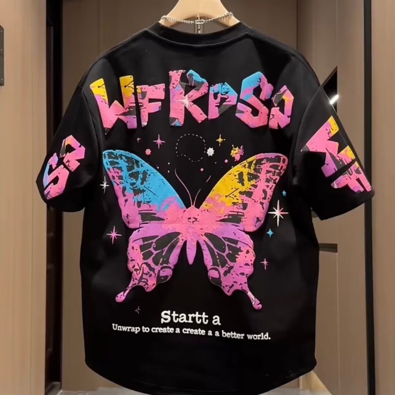 luxury brand designer clothes summer new mens short sleeve embroidered foam printed colorful butterfly casual half sleeve tshirt fashion base layer