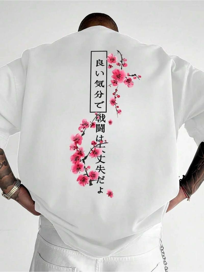 Men's Summer Cherry Blossom Print T-Shirt Unisex Cotton And Breathable Tee Round Neck Streetwear Oversized Short Sleeve