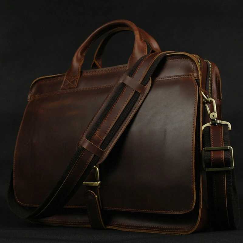 Briefcases Genuine Leather Men Briefcase Business Bag Leather portfolio Laptop Bag Shoulder Messenger Bag male Document Office bag H260923