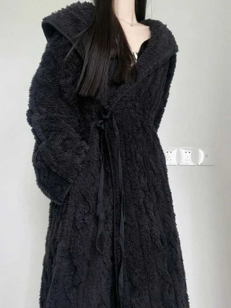 Sleep Lounge Women's Korean style Coral Velvet Robes Women Winter Daily Midi Lace-up Solid Elegant Tender Casual Simple Thick Warm Soft Homewea