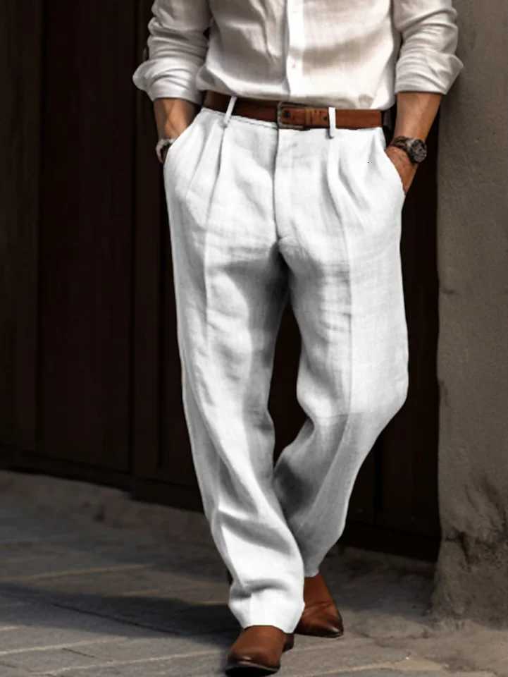 Men's Pants Summer New Fashion Men's Linen Long Trousers Beach Vacation Style Breathable Lightweight Straight Fit Casual Business Long Pan