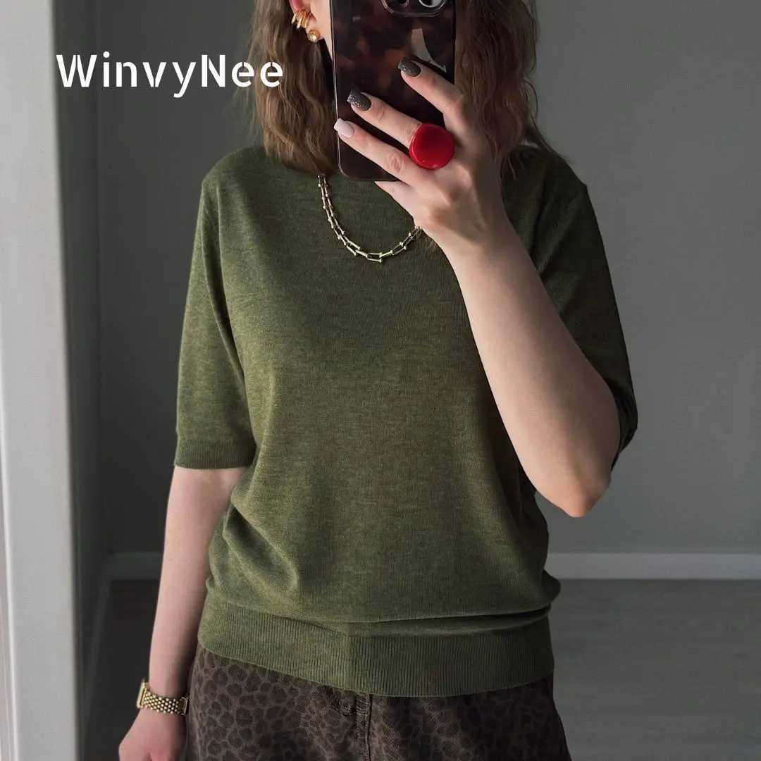 Women's Sweaters WinvyNee Women Summer Wool Knitted Top Fashion Round Neck Thin Short Sleeve Pullover Casual Solid T-Shirt Sweaters ZA1757001 H