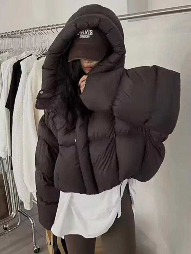 Trendy American Short Cotton Jacket Women's Winter Fashion Hooded Cotton Clothes Korean Loose Fit Parkas Female 260923