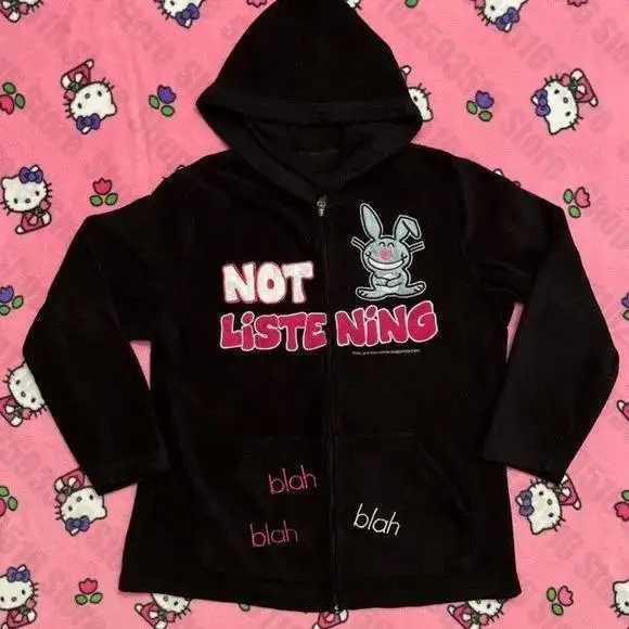 Hooded Zip-up Sweatshirt With Zipper Hoodies Y2k Tops Trashy Y2k 2000s Pullovers Women's Sweater Kpop Gothic othes Grunge Hood T260923