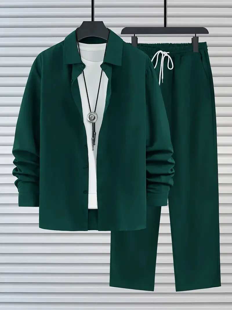 Spring And Autum Solid Color 3D Print Men Harajuku Clothing Suits Tracksuit Long Sleeve Shirt Long Pants Two Piece Sets Clothing T260924