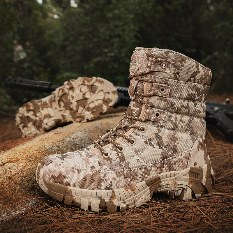 new large-size combat camouflage high-top outdoor hiking men's training boots, wholesale