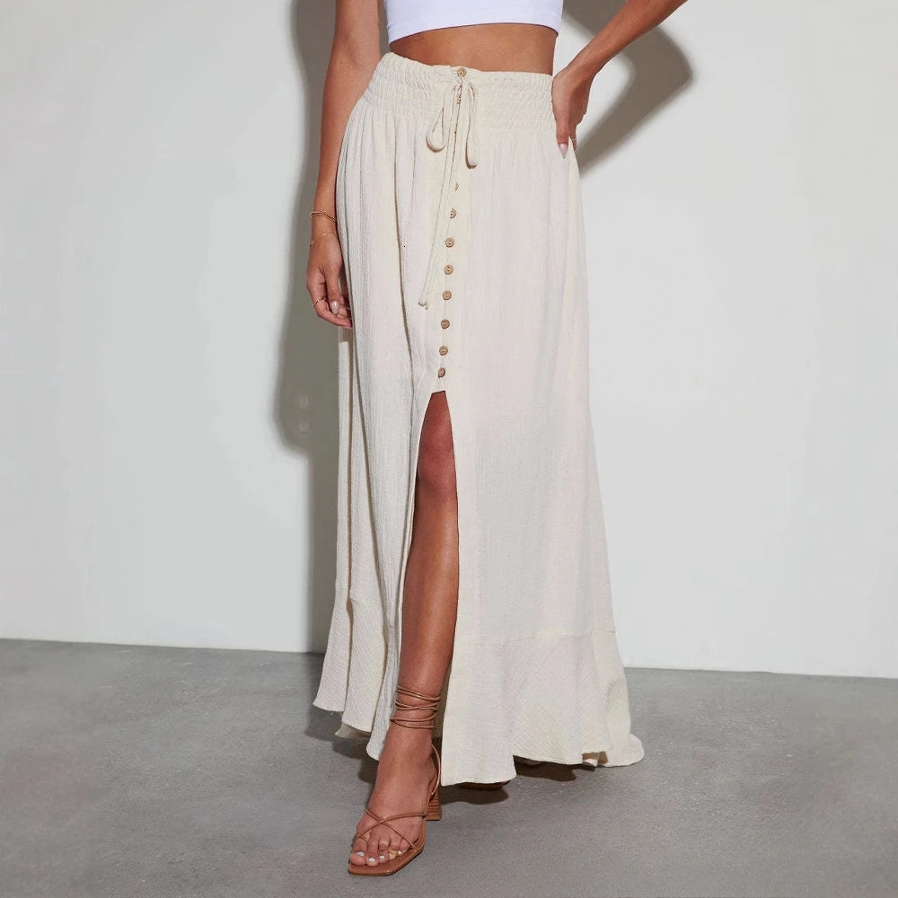 Happie Queens Fashion Women Floral Print Beach Bohemian Skirts High Waist Maxi A-Line Vacation Split Boho Skirt Femme 260923