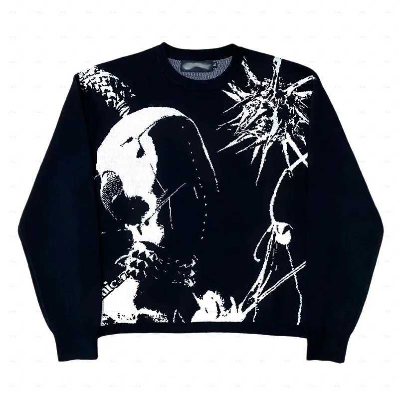 Y2k Men's Sweaters Knitted Sweater Graphic Mens Sweaters Top Vintage Loose Distressed Pullovers Casual Harajuku Autumn Women Cotton Knitwear C2