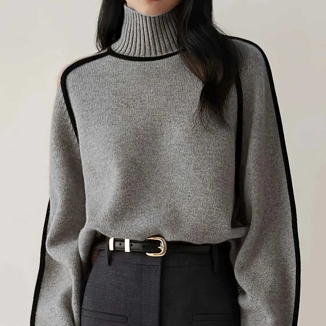 Women's Sweaters Turtleneck Sweater 2025 Autumn Winter New Women's Loose Patchwork Knitted Sweaters pullover Female Soft Warm Thick Casual