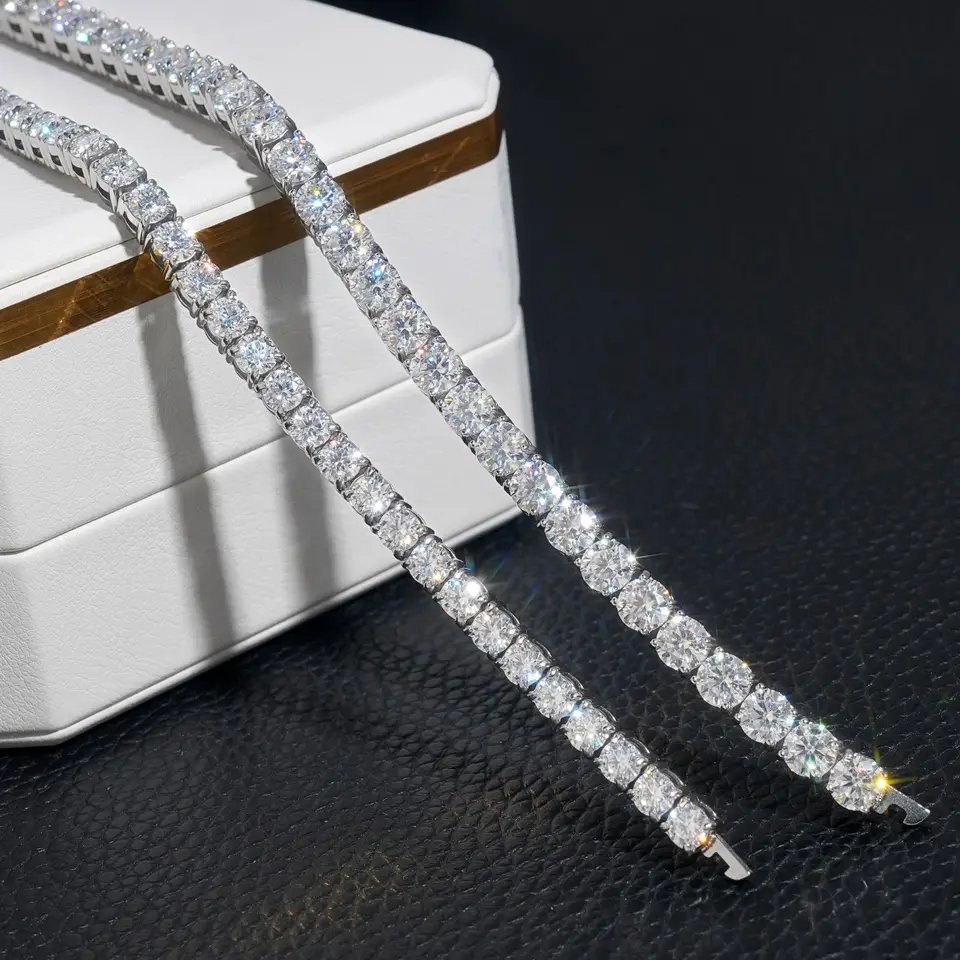 VVS Moissanite Tennis Chain 925 Sterling Silver 3mm 4mm 5mm Unisex Necklace