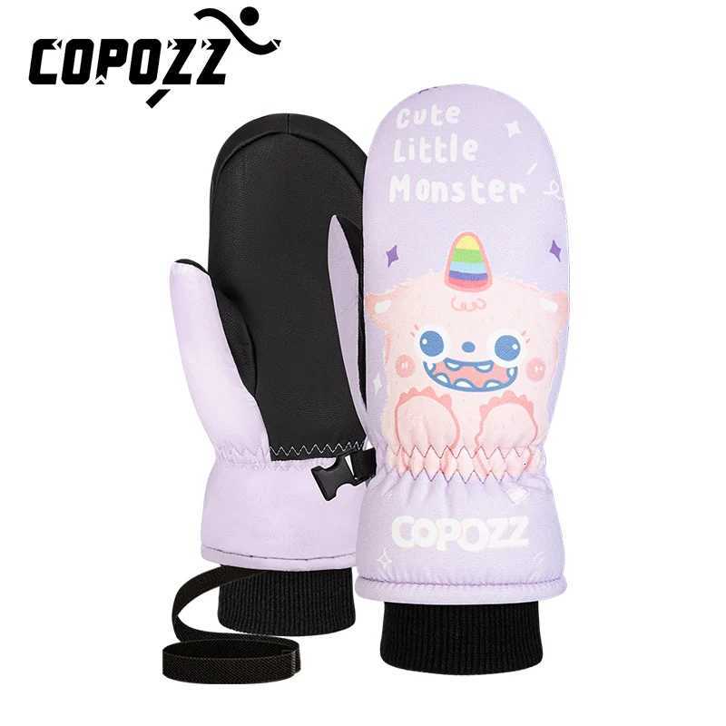 Ski Gloves COPOZZ Child Ski Gloves 3M Thinsulate Winter Keep Warm Finger Mittens Cute Cartoon Winter Ultralight Snowboard Gloves Kids Q260923