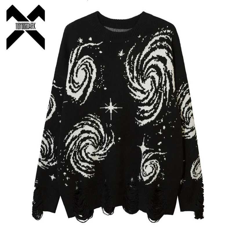 DARK Men's Sweaters 11 BYBB'S 2022 NEW Sweater Vintage Ripped Destroyed Knitted Pullovers Men Women Oversize Loose Knitwear Jumper Hip Hop