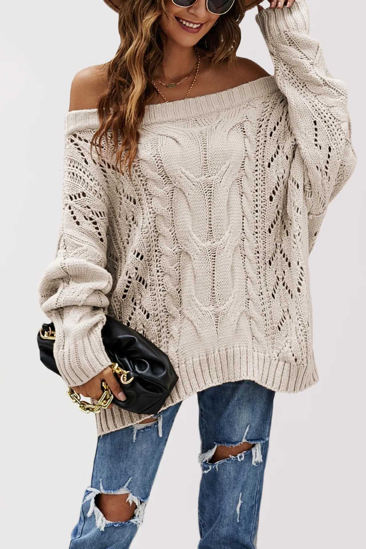 Women's Sweaters XXOWENLI Fashion Sexy Off-the-shoulder Pullover Sweater Women's Loose Knitwear Sweater Fall Winter Jumper Fashion Knitted