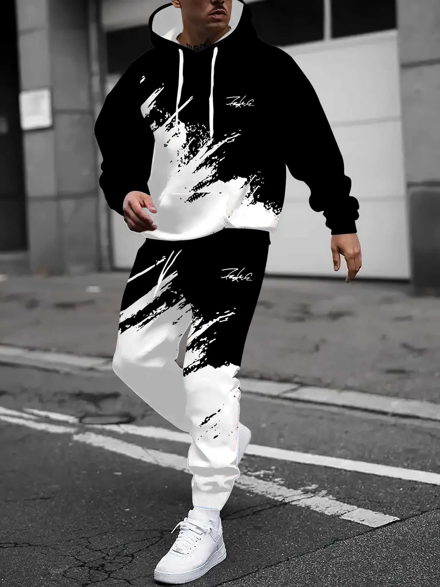 The new men's set for Spring and Autumn 2025 features street fashion casual comfort and soft 3D gradient pattern printing T260924