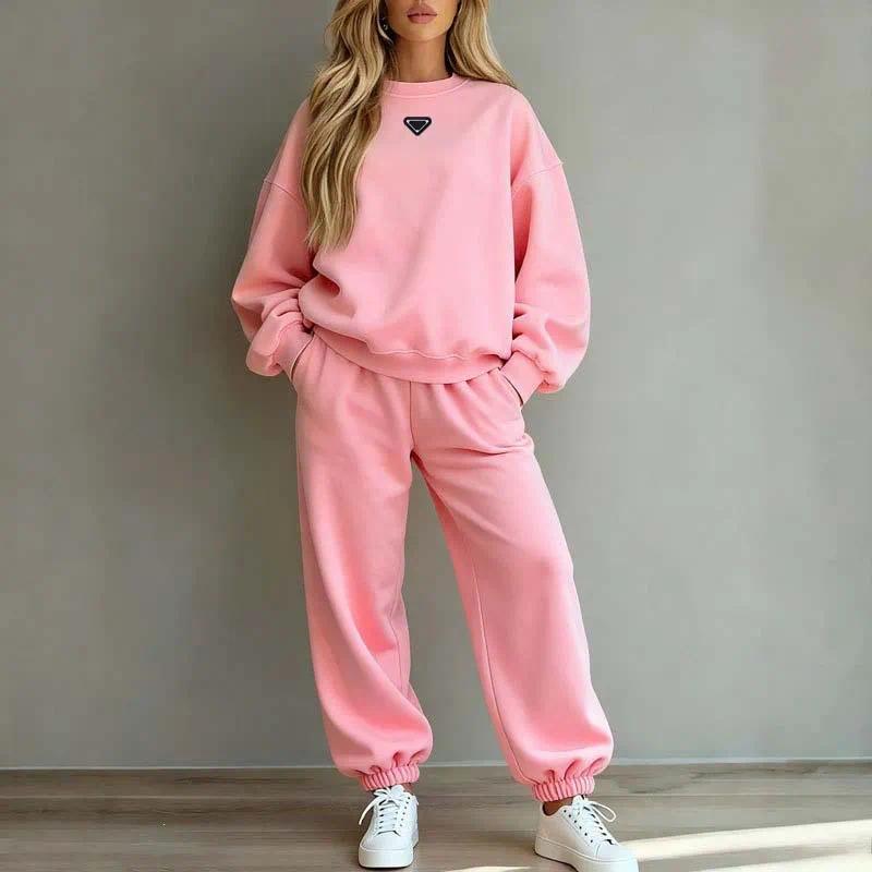Women's 2 Piece Sweatsuit Set, Solid Color Crewneck Long Sleeve Pullover Top and Jogger Pants Two Piece Outfit , Fall Winter Casual Loose Fit T