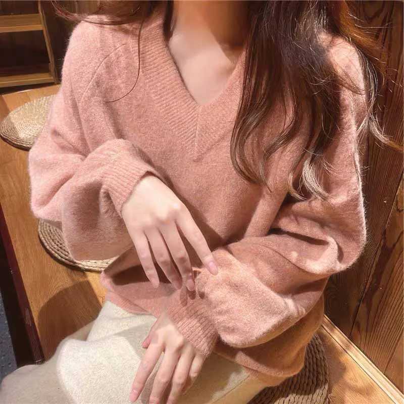 Women's Sweaters V-Neck Pullover Sweaters for Women Comfortable and Soft Thicken Warm Knitted Jumpers Solid Versatile Loose Pullover H260923