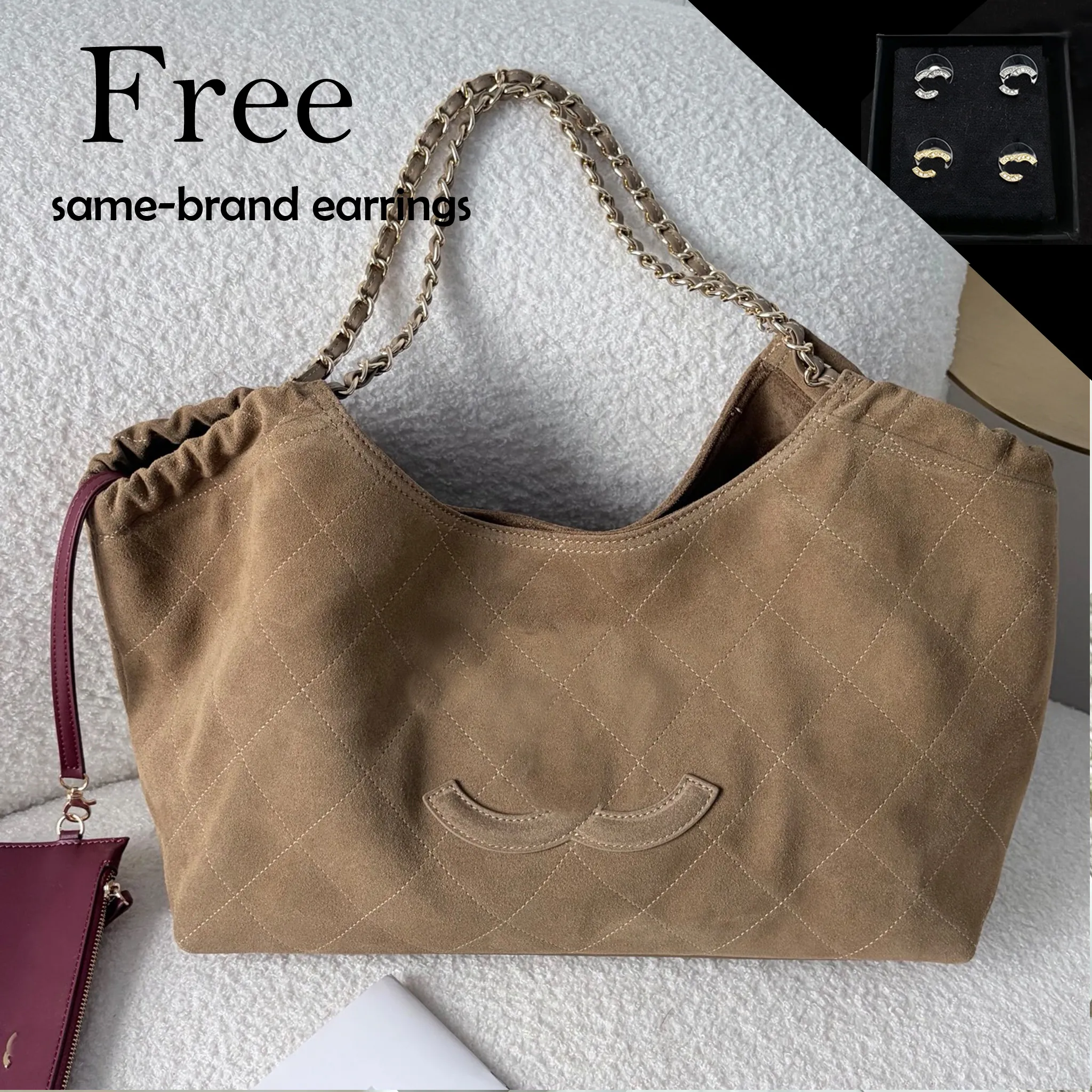 (Free same brand earrings)designer bag for women 12A New Mirror Quality hopping bag Handbags for Women Qulited Bucket Bags Caviar