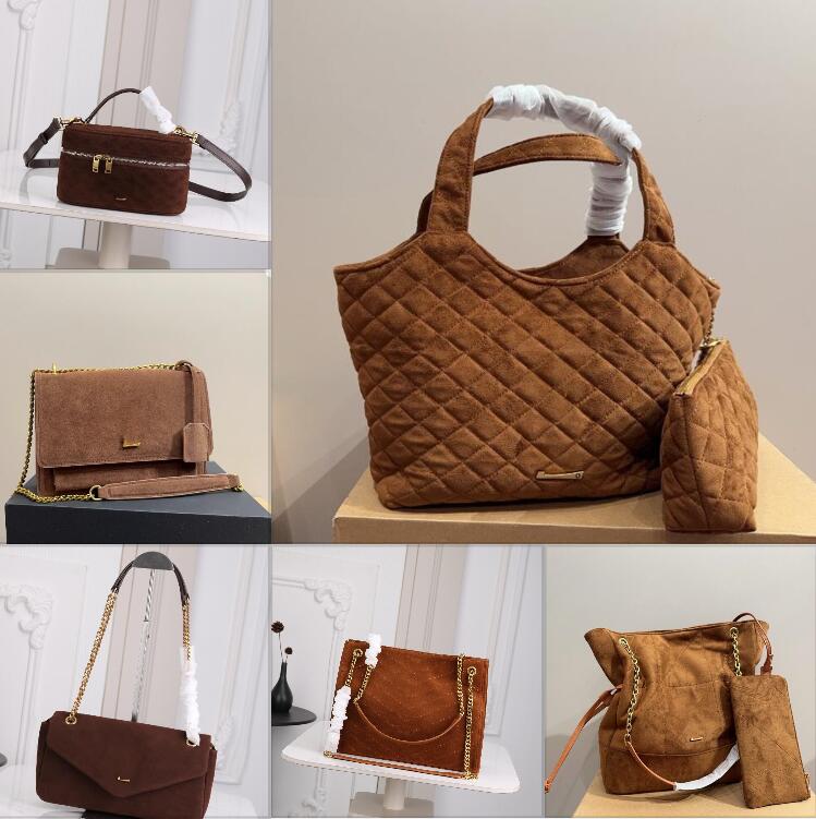 Vintage Women Suede Shoulder Bag Brown Envelope Flap Handbag Gold Metal Chain Underarm Purse Soft Matte Leather Crossbody Bag Fashion Casual Daily L