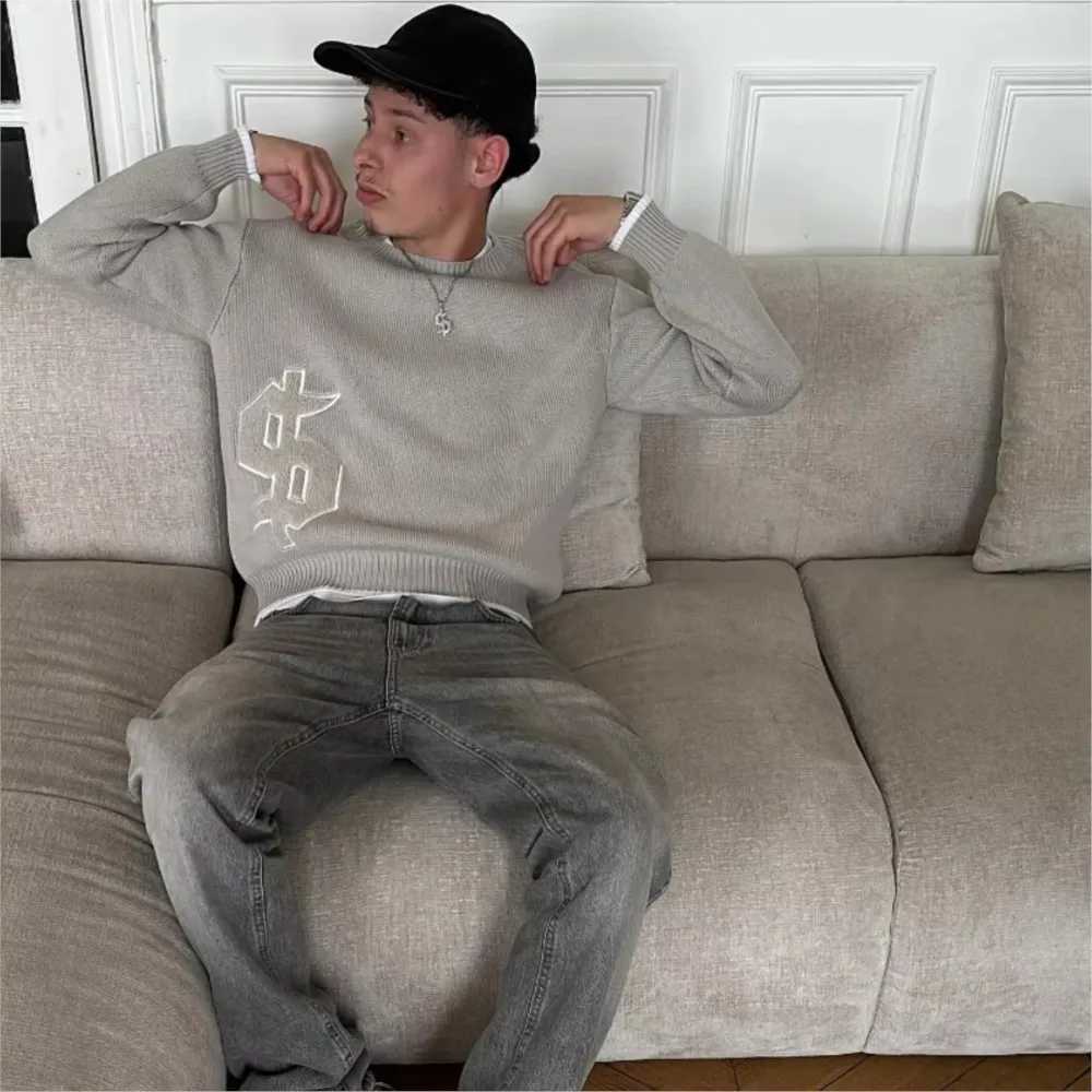 Y2K Men's Sweaters Gray Dollar Knitted Sweater Goth New Popular Symbol Pattern Retro Harajuku Pullover Top Winter Warm Boxy Men Clothing Unisex