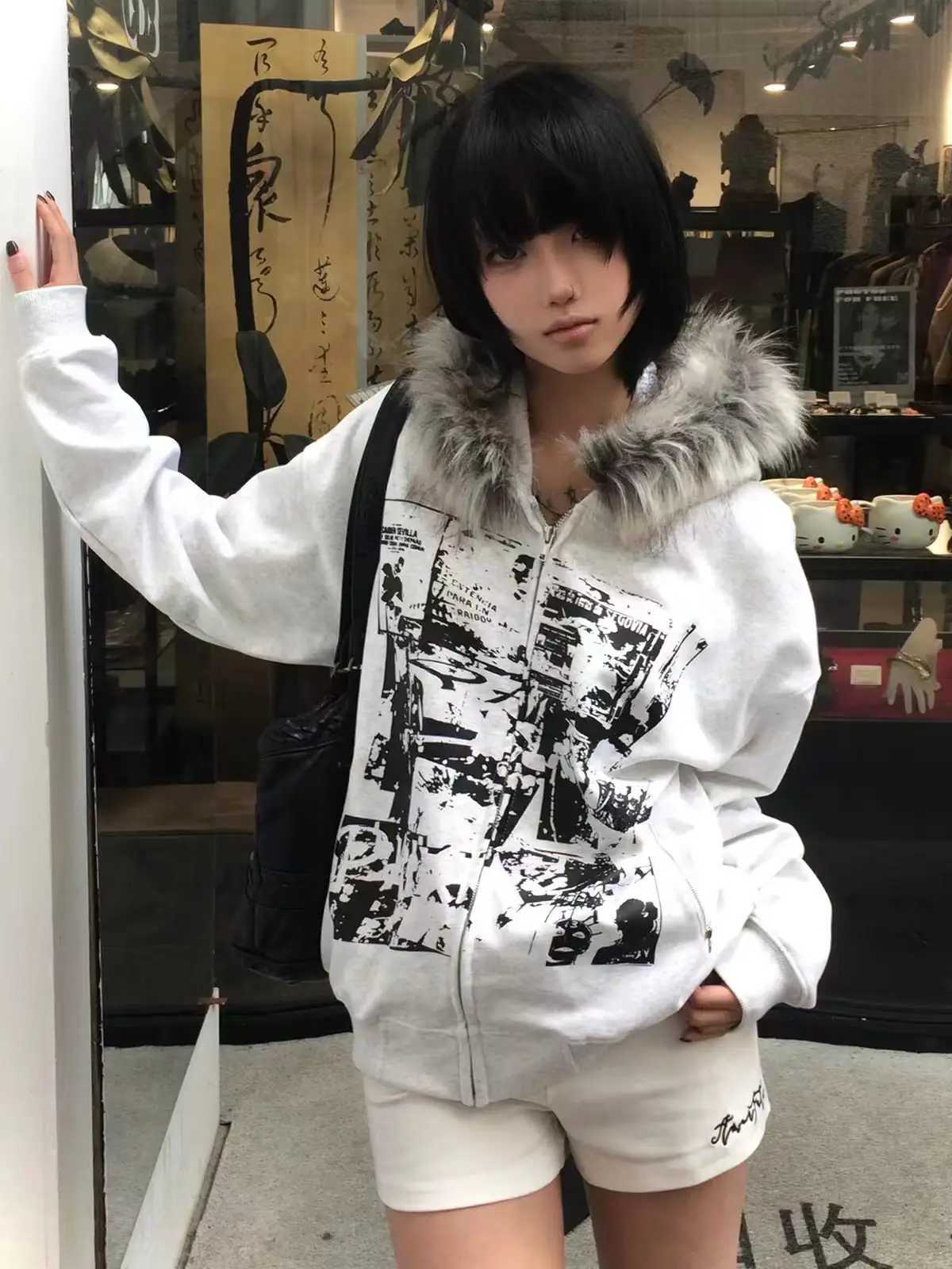 Womens Y2K American Faux Fur Hooded Sweatshirt Jket Gothic Harajuku Punk Emo Subculture Aesthetic Outer t T260923