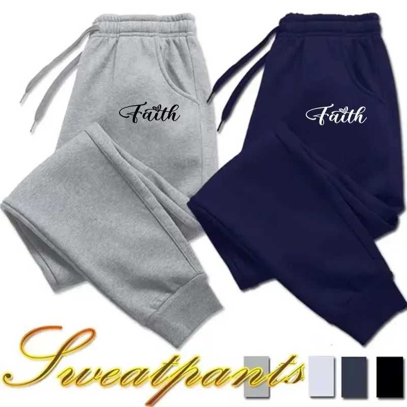 Men's Pants Women's Clothing Faith Letter Print Pants Fall Winter Outdoor Sports Fitness Jogging Long Pants Casual Fashion Fleece Sweatpan