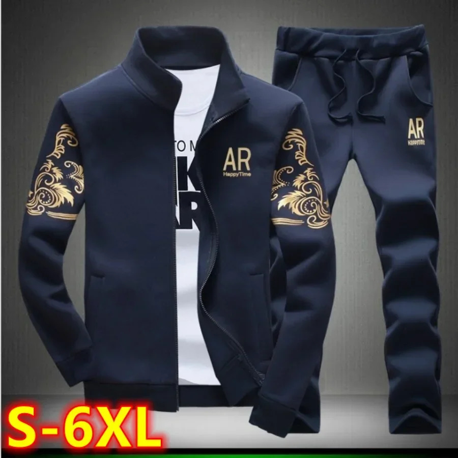 Plus Size 5XL 6XL Men's Tracksuit Autumn Clothes Sportswear Two Piece Set Men Jacket Sweatpants Male Sweatsuit Sports Suits Sets 260923