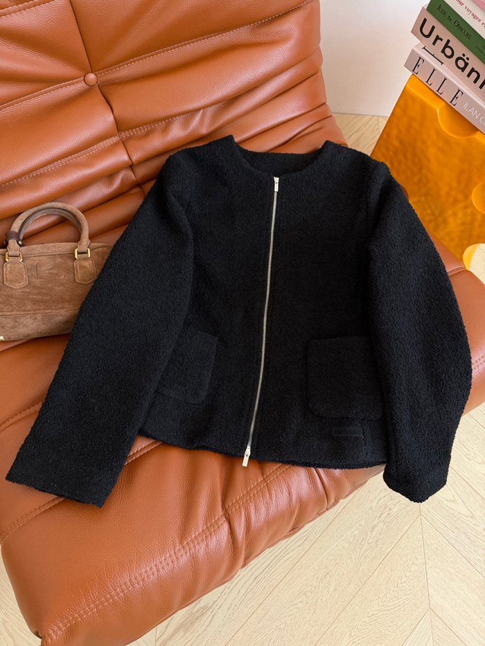 2026 Autumn Ivory Solid Color Woolen Letters Panelled Jacket Long Sleeve Round Neck Classic Jackets Coat Short Outwear WS6S24 Check Size Chart Pleas