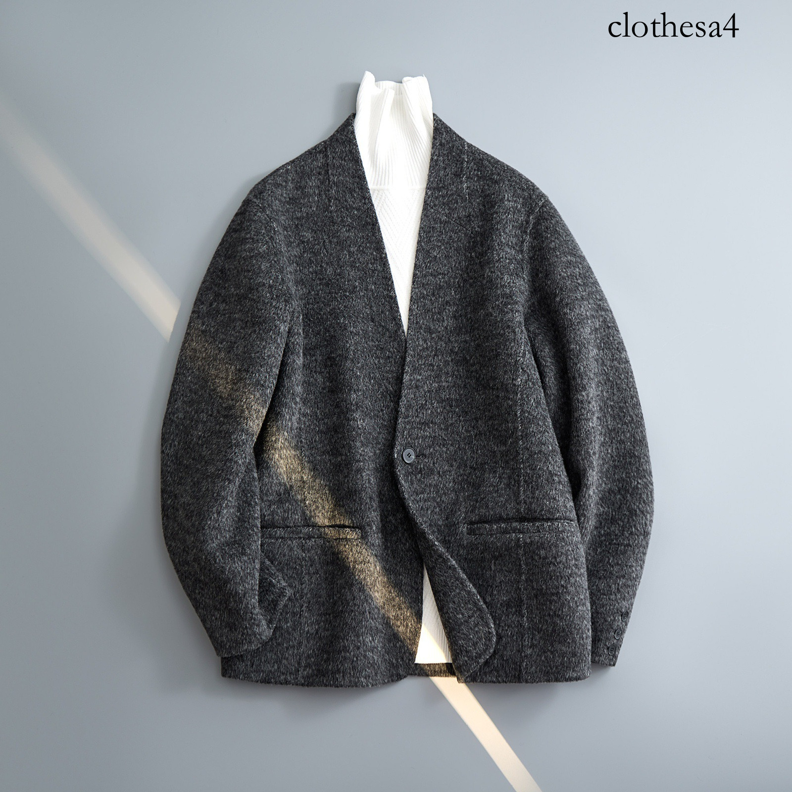 New Chinese-style double-faced short coat for men, autumn and winter, loose fit, V-neck, wool suit jacket, classic design, high-end business style