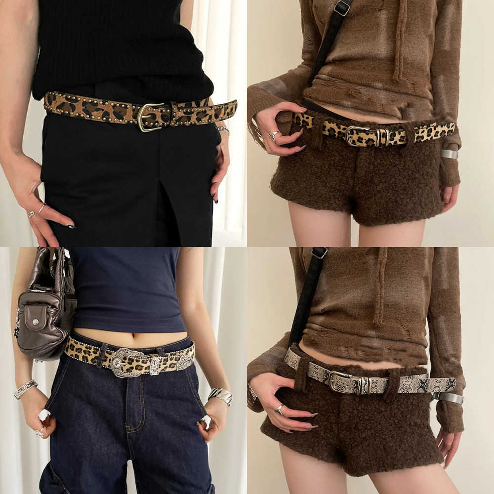 Rivet Designer Belts Vintage Waist Belt Gothic Y2k Leopard Print Belt American Punk Style Women's Waist Belt Jeans Decoration J260923