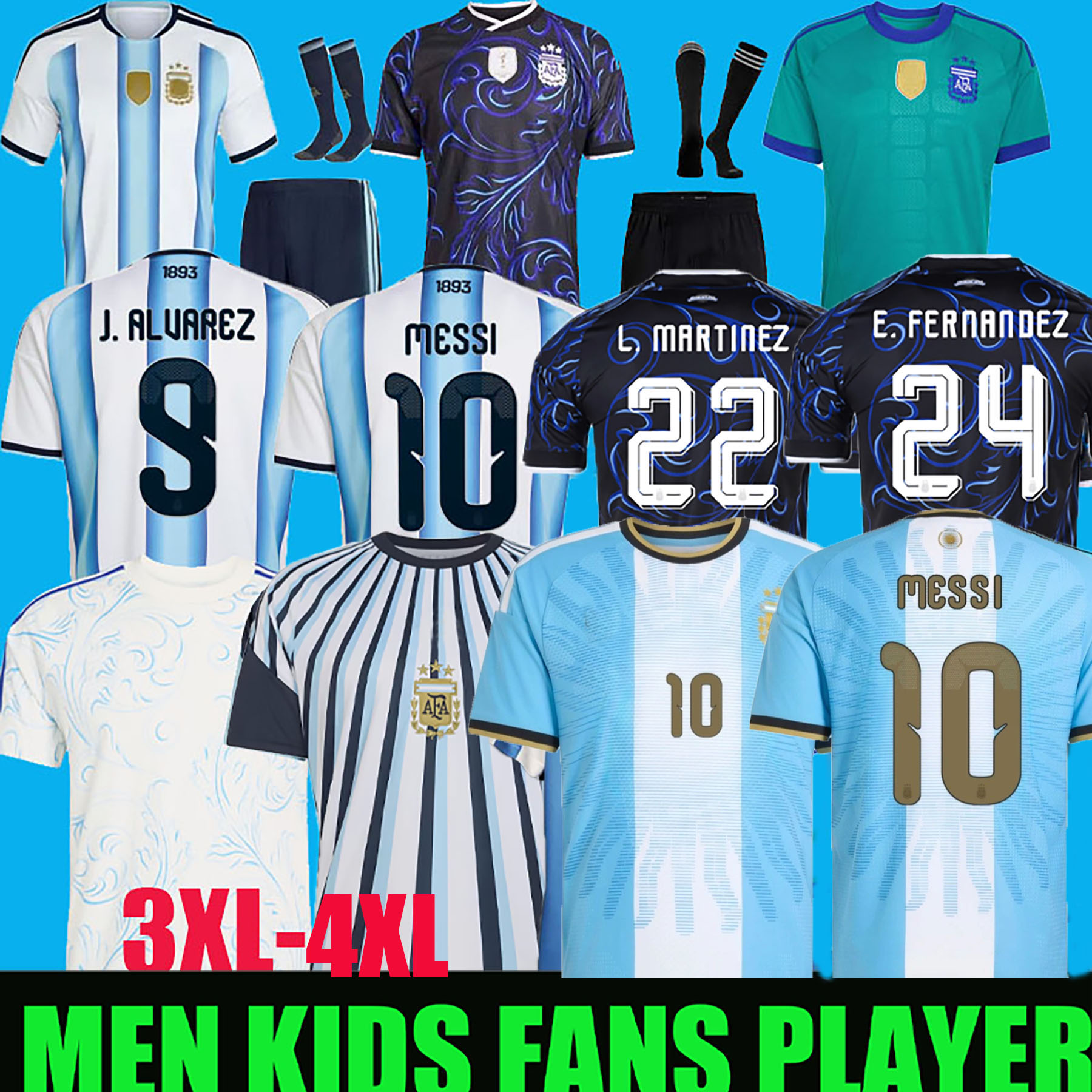 Kit d'adieu spécial Argentinas Messi 2026 L.Martinez E. Fernandez 26 27 Version du joueur des fans MAC ALLISTER J. Alvarez MARTINEZ DE PAUL Kit p