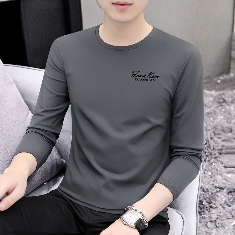 2025 new long-sleeved T-shirt men, suitable for spring autumn, solid color, slim fit, trendy, casual, and can be worn as an undershirt