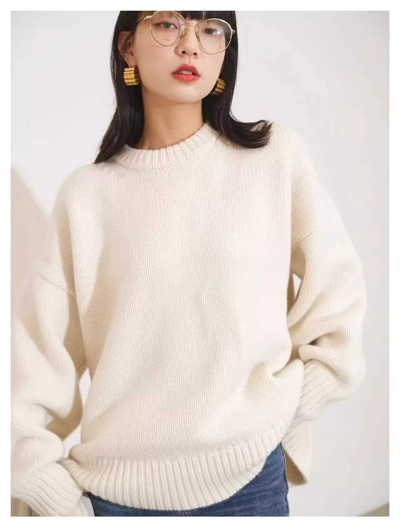 Women's Sweaters 2025 Autumn/Winter New European Style Crew Neck 100% Cashmere Sweater for Women Thickened Oversized Loose Knit Base Layer Top