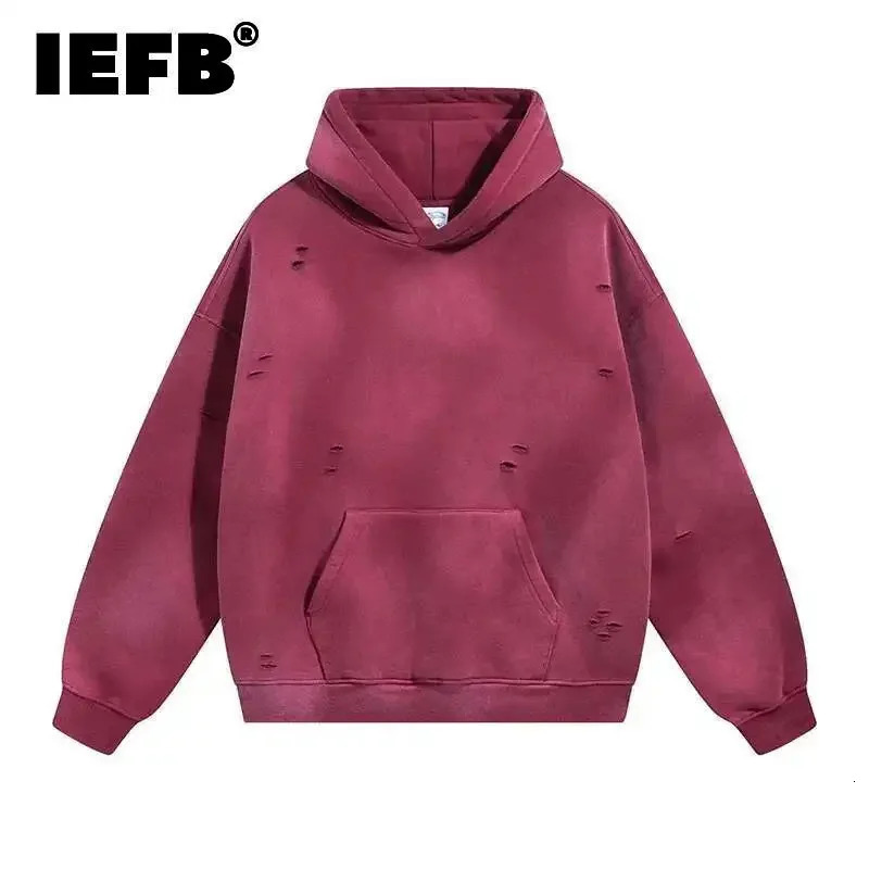 IEFB Washed Male Set Sweatshirt Sweatpants Splash-ink White Spray Dye Velvet Hoodies Autumn Spring Trendy Male Wear 9W125 260918