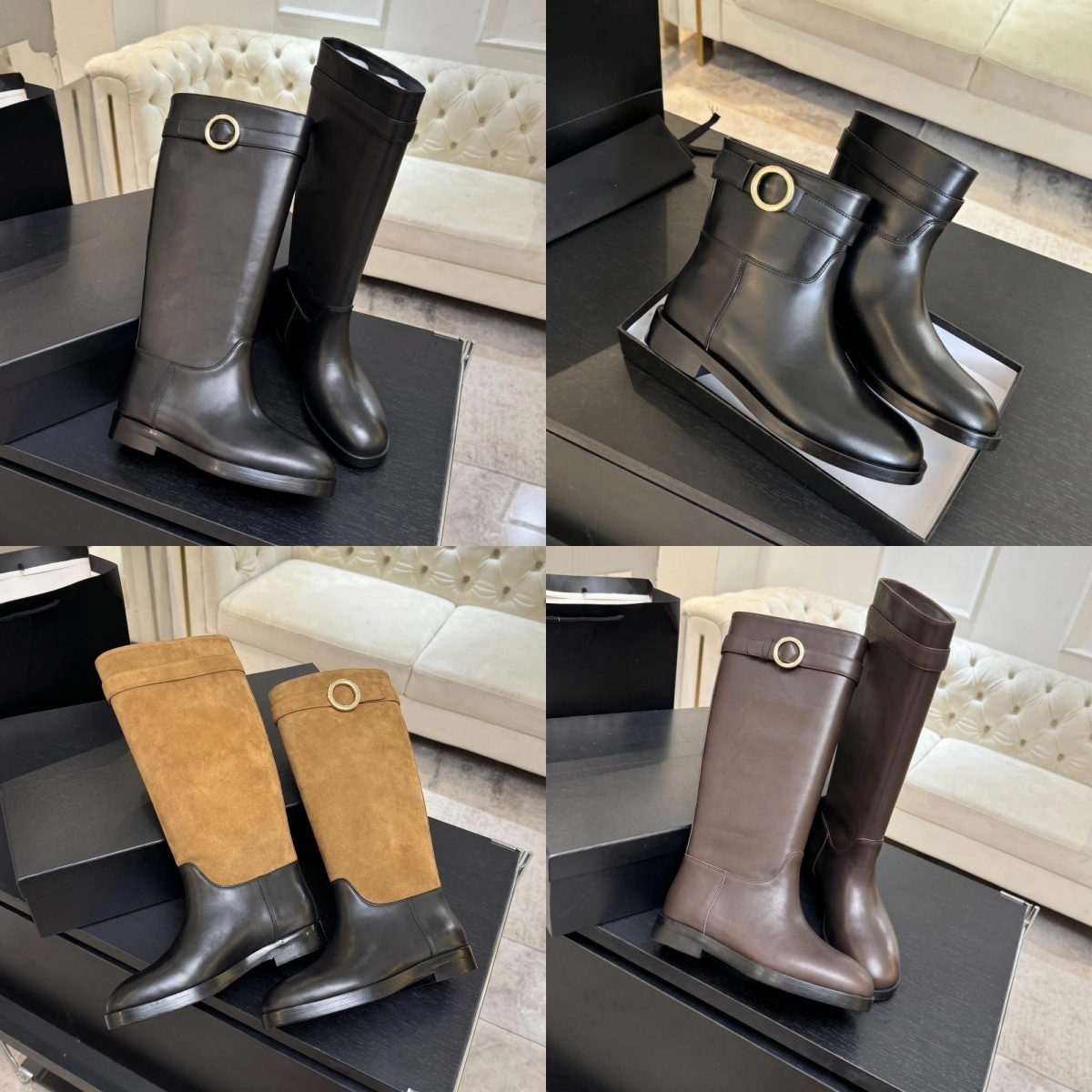 Designer Boots Genuine Leather Long Boots Women Knee High Boots Wide Shaft Tall Boots Suede Knight Boots Fashion Ankle Boots Flat Knee Boots Daily O